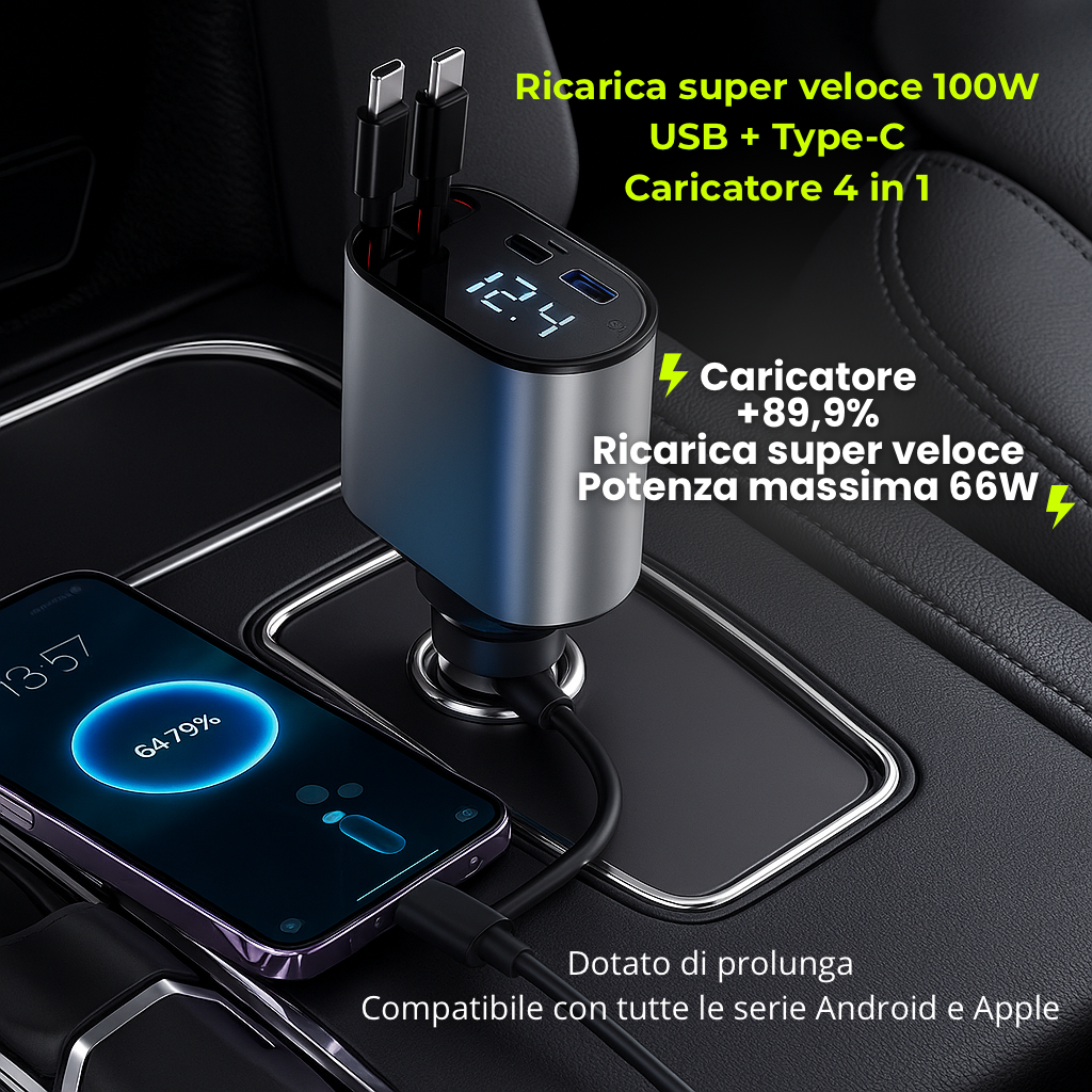 VoltEdge – Caricabatteria Auto Ultra Veloce 4 in 1